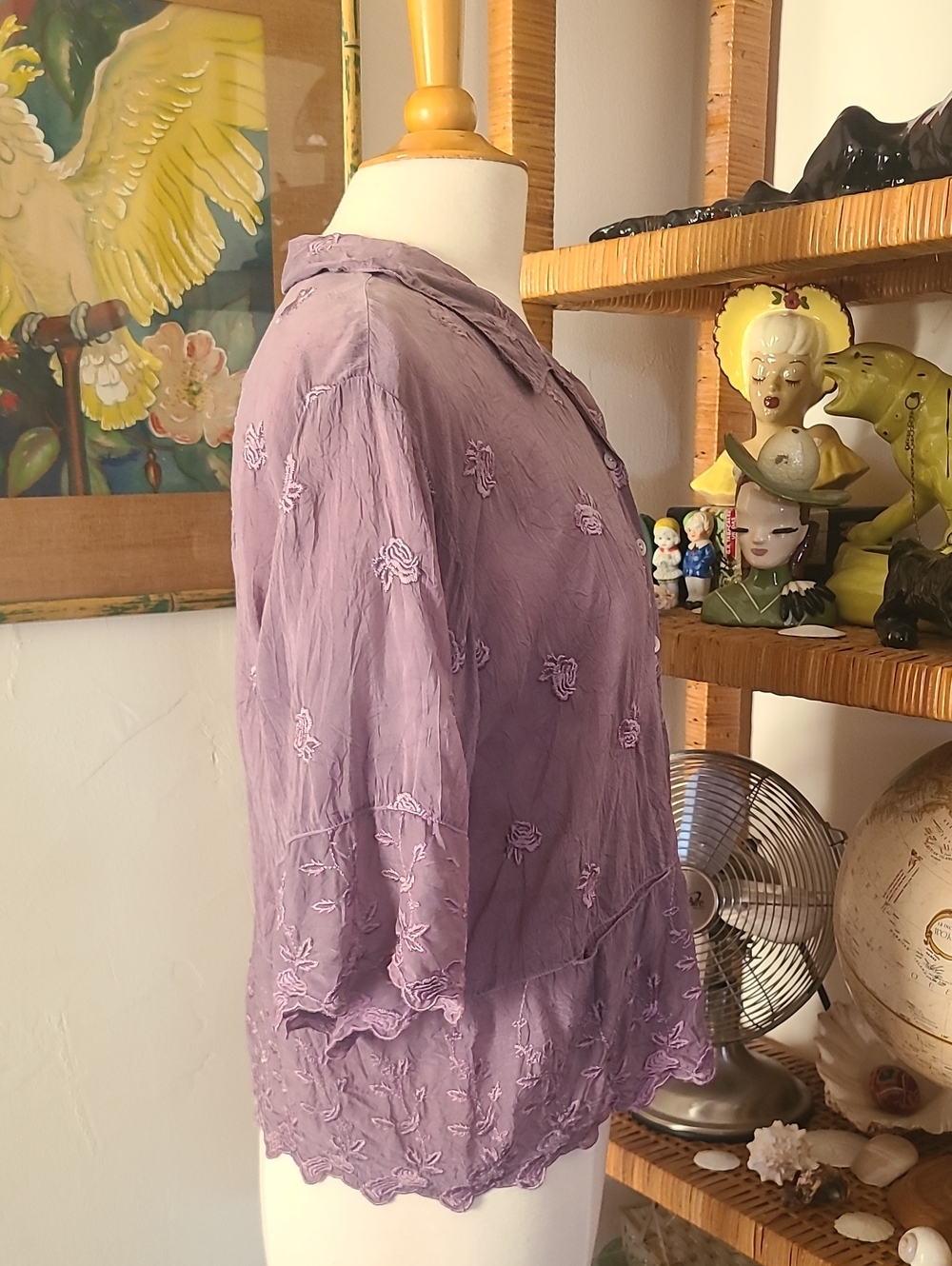 Johnny Was Collection Lavender Rose Embroidered Peplum Blouse Size Large - Picture 8 of 12